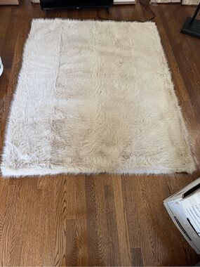 Studio McGee Plush Faux Fur Rug in Cream and White 49x60